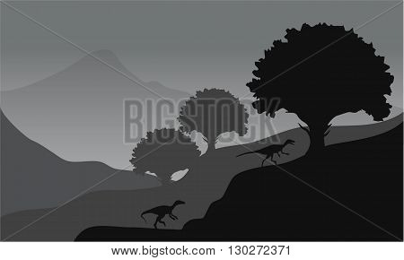 eoraptor in hills scenery with gray backgrounds