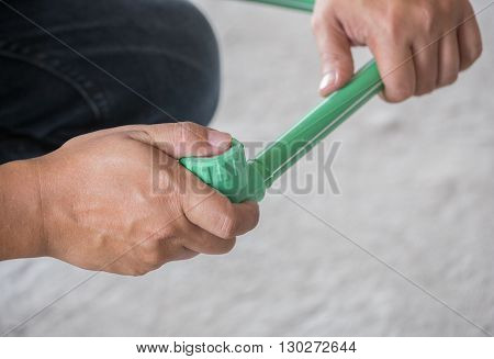 Ppr Plumbing Pipe Connection On Hands.