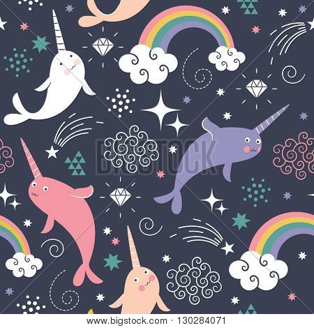 Narwhal Seamless  Pattern 