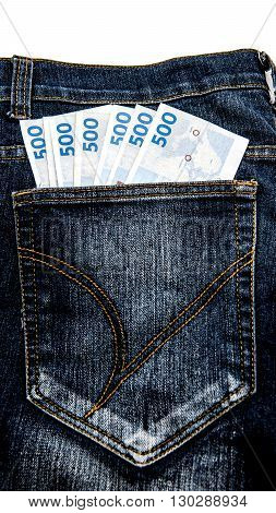 Jean pocket with some money for travel