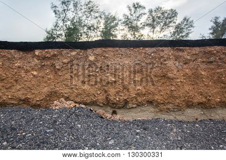 Crack of asphalt road after the storm