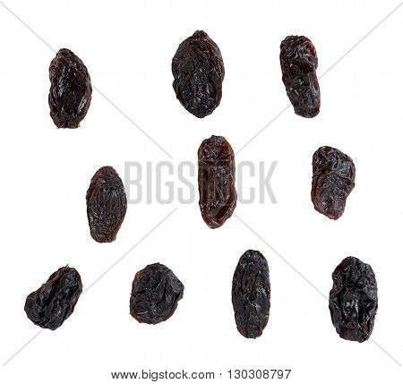 Closeup Dried raisins on white background. Dried raisins