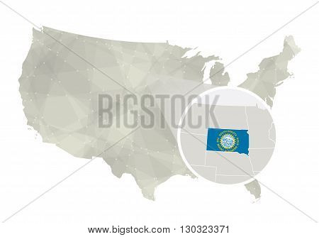 Polygonal Abstract Usa Map With Magnified South Dakota State.