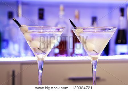 cool refreshing alcohol cocktail with marinated bow