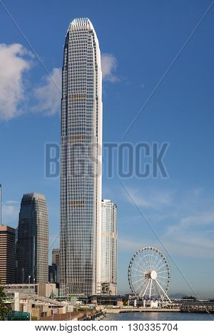 Hong Kong, China: 2 Aug 2015 Hongkong Cityscape, Hong Kong's tallest buildings and famous landmarks ,completed in 2003, Hong Kong, China
