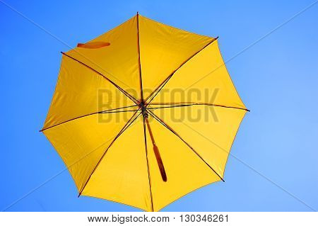 Street decorated with colored umbrellas. Lviv Ukraine.