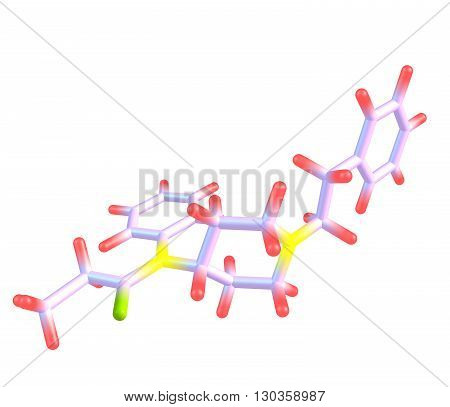 Fentanyl - fentanil Sublimaze Actiq Durogesic Duragesic Fentora Matrifen Haldid - is a potent synthetic opioid analgesic with a rapid onset and short duration of action. 3d illustration