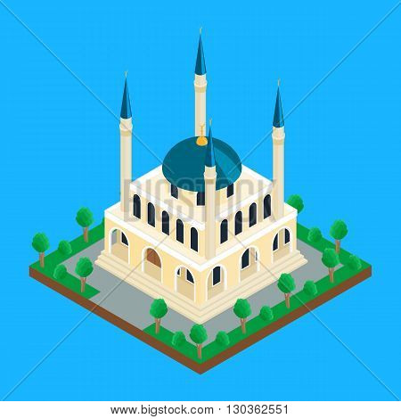 vector illustration. Islamic mosque with minaret towers. isometric infographics 3D