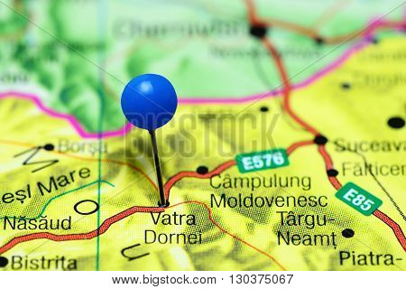 Vatra Dornei pinned on a map of Romania
