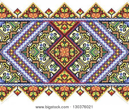 embroidered good like old handmade cross-stitch ethnic Ukraine pattern. Ukrainian towel with ornament, rushnyk called, in vector