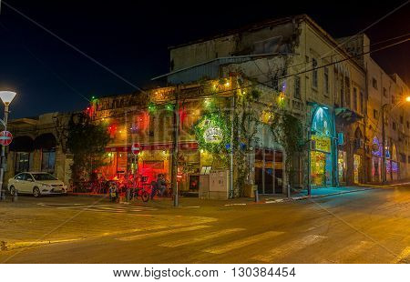 TEL AVIV ISRAEL - FEBBRUARY 25 2016: The evening Jaffa is full of colorful lights and interesting places on February 25 in Tel Aviv.
