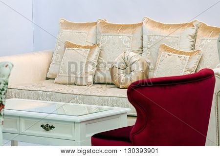 Gold Sofa With Pillows