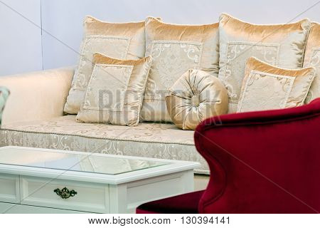 Gold Sofa With Pillows