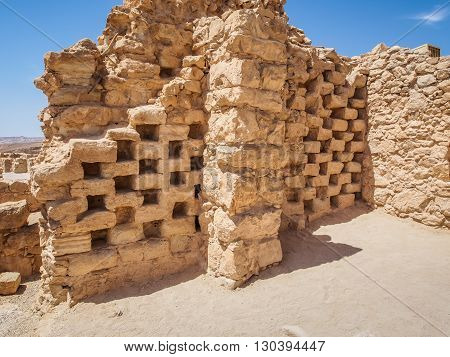 Masada fortress in Israel, ruins of ancient columbarium for raising pigeons