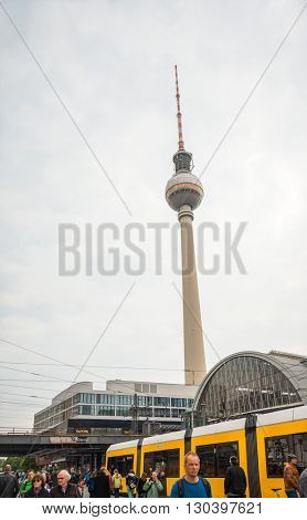 BERLIN, GERMANY- May 18: Tv tower or Fersehturm in Berlin on May 18, 2016. BERLIN, Germany.