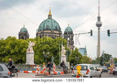 BERLIN, GERMANY- May 18: Tv tower or Fersehturm in Berlin on May 18, 2016. BERLIN, Germany.