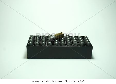 9mm bullets in box isolated on the white background