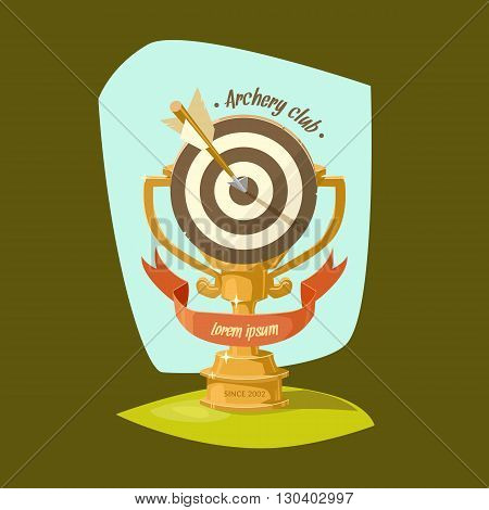 Vector illustration for club archery. Gold Cup in cartoon style. Elements for design and illustration.