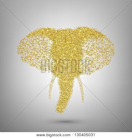 Vector elephant head. Gold glitter. Concept elephant head logo. Isolated icon. Creative symbol logo. Elephant isolated. Elephant head template.