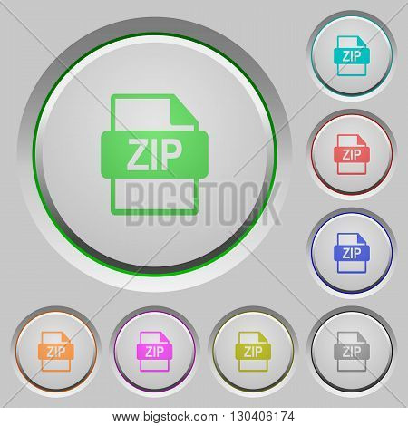 Set of color ZIP file format sunk push buttons.