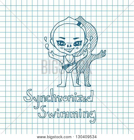 Vector sketch girl synchronized swimmer in chibi style