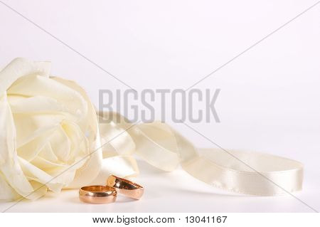 White Rose, Wedding Ring And Ribbon