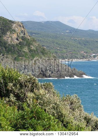 Mediterranean sea along Tuscan coastline in Livorno Italy