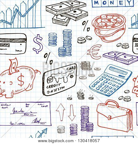 Hand drawn Finance seamless pattern . Isolated vector illustration for identity, design, decoration, packages product and interior decoration