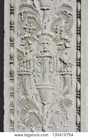 Detail of St Zechariah church renaissance portal in Venice