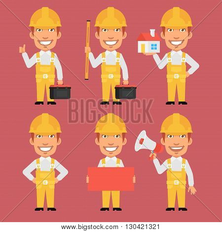 Vector Illustration, Builder Holds Tools Megaphone Poster Level, format EPS 8
