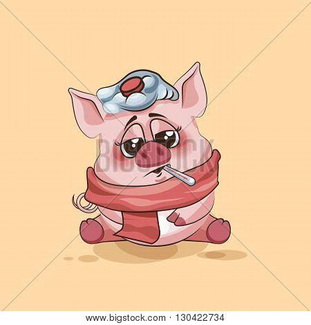 Vector Stock Illustration isolated Emoji character cartoon Pig sick with thermometer in mouth sticker emoticon for site, infographics, video, animation, websites, e-mails, newsletters, reports, comics