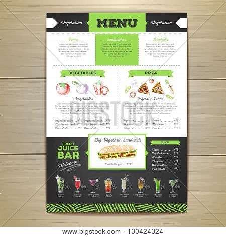 Vintage chalk drawing vegetarian food menu design.