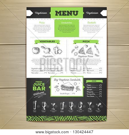 Vintage chalk drawing vegetarian food menu design.