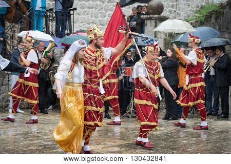 Perast, Montenegro - May 15, 2016: Shooting The Kokot (rooster) Celebration. Celebrates The Liberati