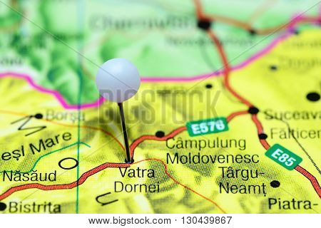 Vatra Dornei pinned on a map of Romania