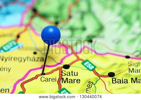 Carei pinned on a map of Romania