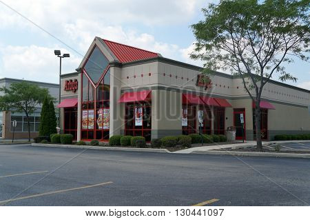 JOLIET, ILLINOIS / UNITED STATES - AUGUST 16, 2015: One may eat roast beef sandwiches at Arby's Restaurant in Joliet.