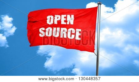 open source, 3D rendering, a red waving flag