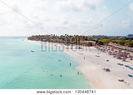 Aerial at Manchebo beach on Aruba island in the Caribbean