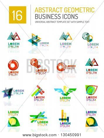 Abstract geometric business logo icon set. Colorful geometrical figure compositions with light effects - triangles circles rings arrows lines