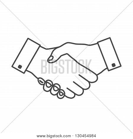 Handshake icon thin gray outline with white fill. Hand gesture used as a greeting. In business used for the deal or agreement to become binding.