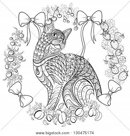Hand drawn ink pattern. Coloring book for adult.