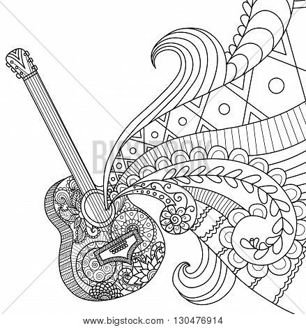 Doodles design of Guitar for coloring book for adult, poster, banner and so on - Stock Vector