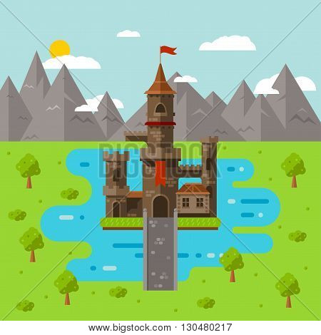 flat castle art abstract medieval kids background