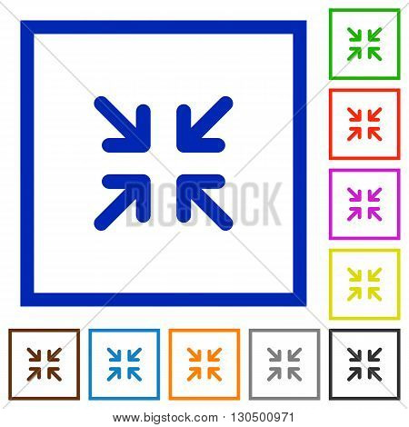 Set of color square framed minimize flat icons on white background
