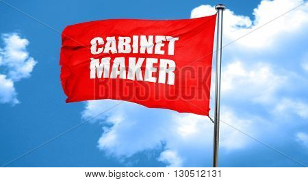 cabinet maker, 3D rendering, a red waving flag
