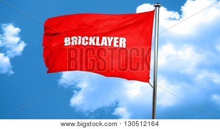 bricklayer, 3D rendering, a red waving flag