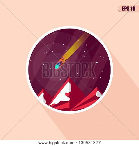 Space landscape: stars, planets, comet, ufo, stardust. Vector flat illustrations and background. Vector flat design illustration of space icons. Space icon set.