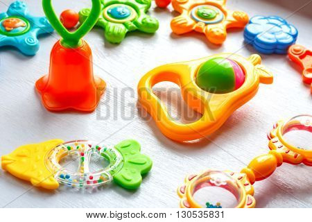 Newborn set of toys of teether and colorful rattles