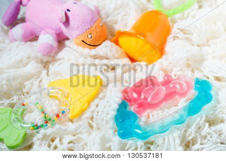 Newborn set of toys of teether and colorful rattles